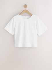 White Short Sleeve Boxy T-Shirt with Linen - Image 5 of 7
