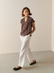 Brown/Yellow Polka Dot Short Sleeve Shirt with Linen - Image 2 of 7