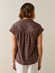 Brown/Yellow Polka Dot Short Sleeve Shirt with Linen - Image 4 of 7