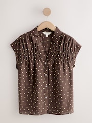 Brown/Yellow Polka Dot Short Sleeve Shirt with Linen - Image 5 of 7