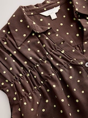 Brown/Yellow Polka Dot Short Sleeve Shirt with Linen - Image 6 of 7