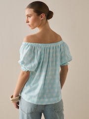 Blue/White Polka Dot Puff Sleeve Bardot Top - Image 3 of 7
