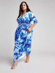 Yours Curve Blue London Floral Angel Sleeve Maxi Dress - Image 1 of 5
