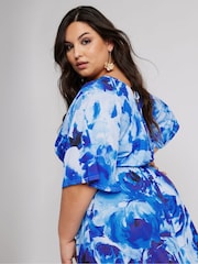Yours Curve Blue London Floral Angel Sleeve Maxi Dress - Image 2 of 5
