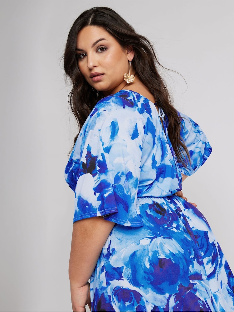 Yours Curve Blue London Floral Angel Sleeve Maxi Dress - Image 2 of 5