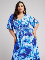 Yours Curve Blue London Floral Angel Sleeve Maxi Dress - Image 3 of 5