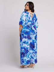 Yours Curve Blue London Floral Angel Sleeve Maxi Dress - Image 4 of 5