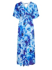 Yours Curve Blue London Floral Angel Sleeve Maxi Dress - Image 5 of 5