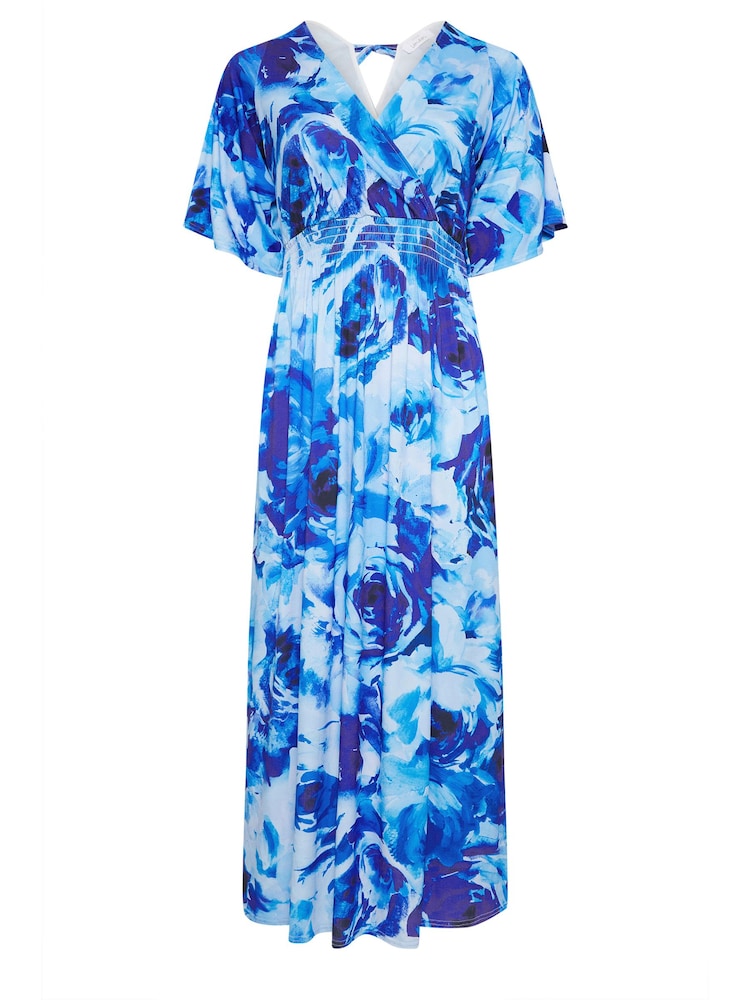 Yours Curve Blue London Floral Angel Sleeve Maxi Dress - Image 5 of 5
