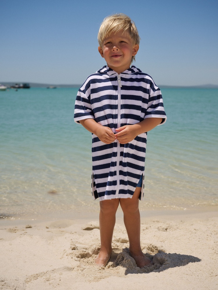 নেভি Stripe - টাওয়েলিং জিপ থ্রু কভার-আপ (3মাস-7বছর) - 8এর মধ্যে 1 ছবি