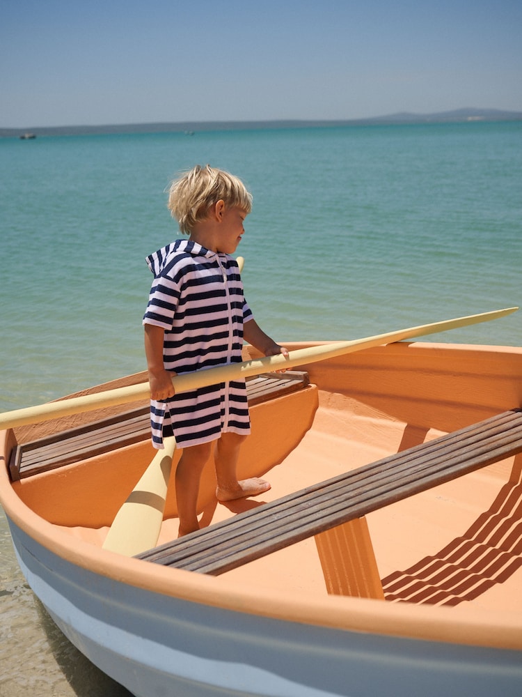 নেভি Stripe - টাওয়েলিং জিপ থ্রু কভার-আপ (3মাস-7বছর) - 8এর মধ্যে 2 ছবি