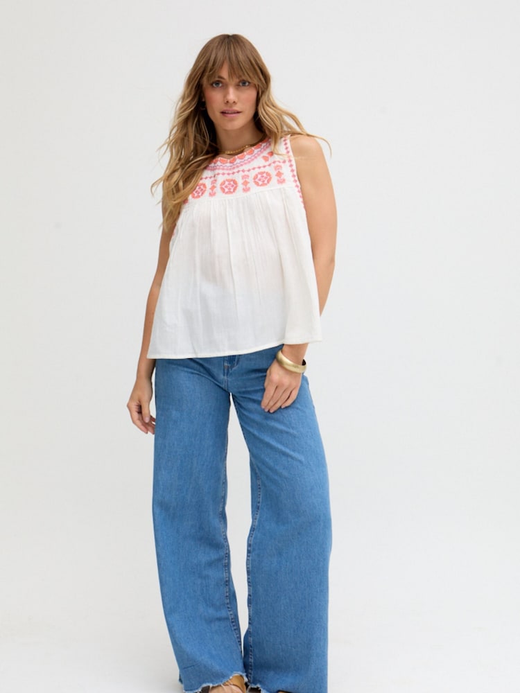 Raffya White Alma Sleeveless Embroidered Blouse - Image 2 of 5 Raffya White Alma Sleeveless Embroidered Blouse - Image 2 of 5