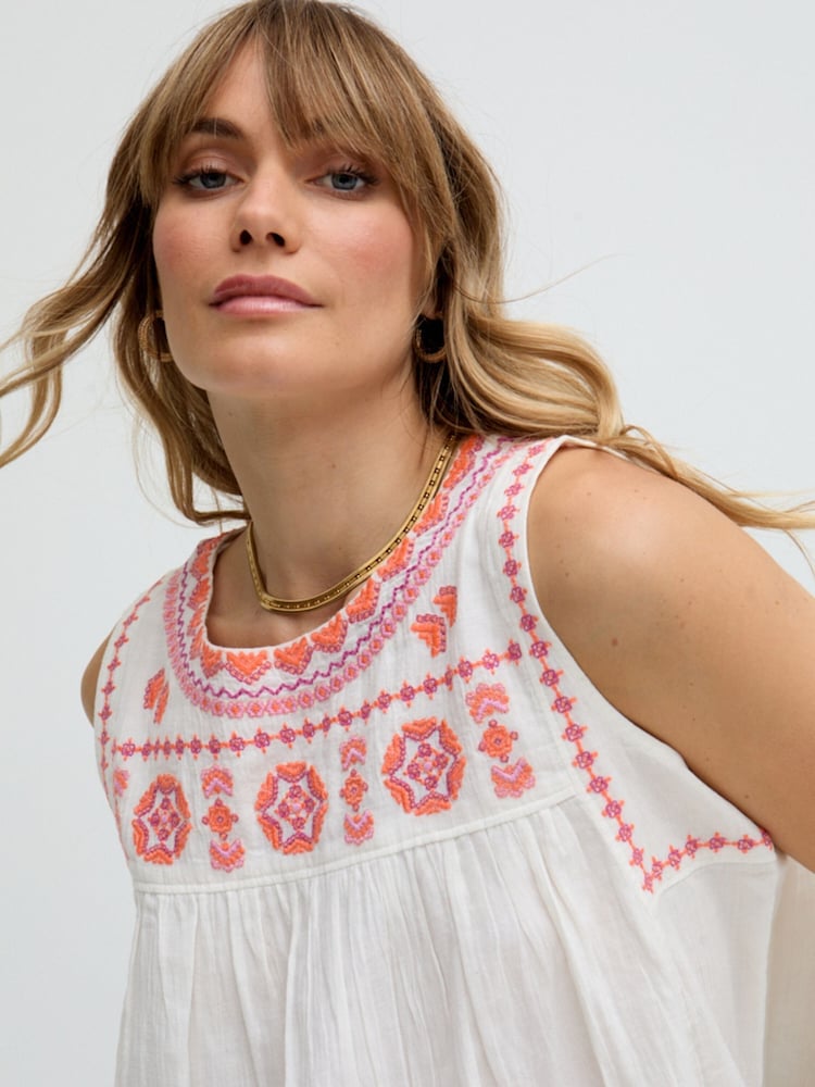 Raffya White Alma Sleeveless Embroidered Blouse - Image 5 of 5