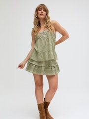 Raffya Green Skye Tiered Hem Embroidered Mini Skirt - Image 1 of 1