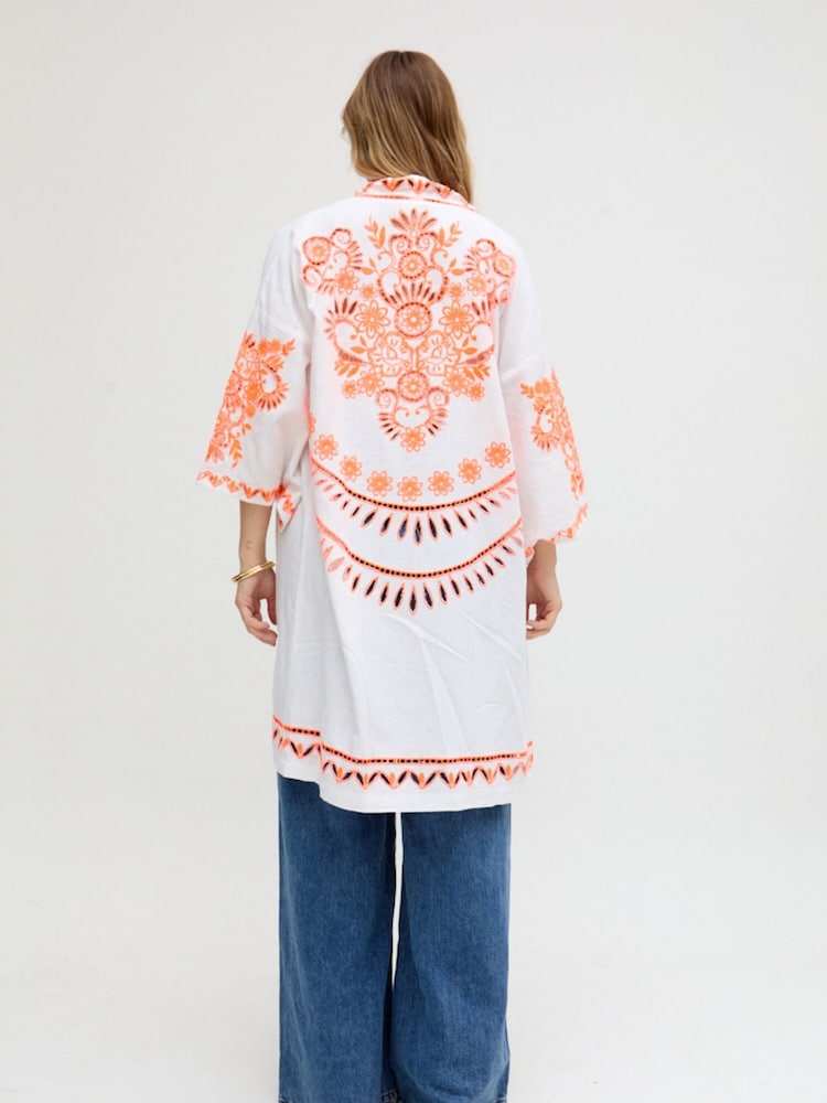 Raffya White Lupe Edge To Edge Embroidered Kimono - Image 2 of 5