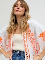 Raffya White Lupe Edge To Edge Embroidered Kimono - Image 4 of 5