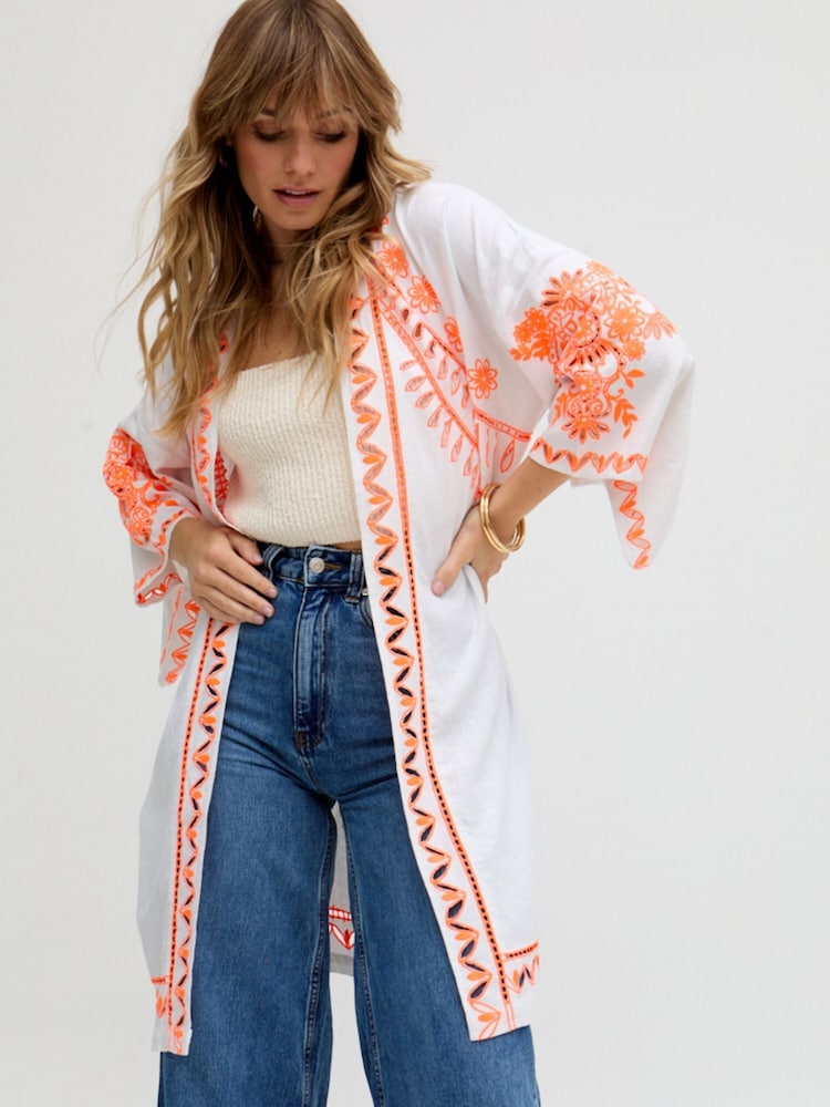 Raffya White Lupe Edge To Edge Embroidered Kimono - Image 5 of 5