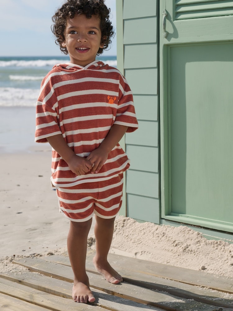 Rust Brown Stripe Towelling Top and Shorts Set (3mths-7yrs) - Image 1 of 9