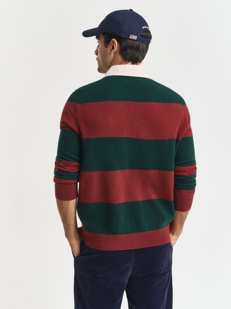 GANT Green Lambswool Block Stripe Rugby Shirt - Image 2 of 2