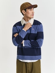 GANT Blue Lambswool Block Stripe Rugby Shirt - Image 1 of 5