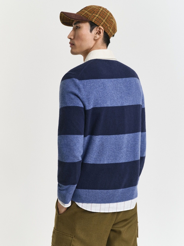GANT Blue Lambswool Block Stripe Rugby Shirt - Image 2 of 5