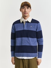 GANT Blue Lambswool Block Stripe Rugby Shirt - Image 3 of 5