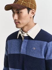 GANT Blue Lambswool Block Stripe Rugby Shirt - Image 5 of 5