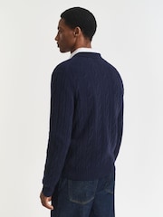 GANT Blue Lambswool Cable Knit Polo Shirt - Image 2 of 4