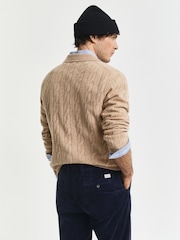GANT Brown Lambswool Cable Knit Polo Shirt - Image 2 of 4
