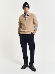 GANT Brown Lambswool Cable Knit Polo Shirt - Image 3 of 4