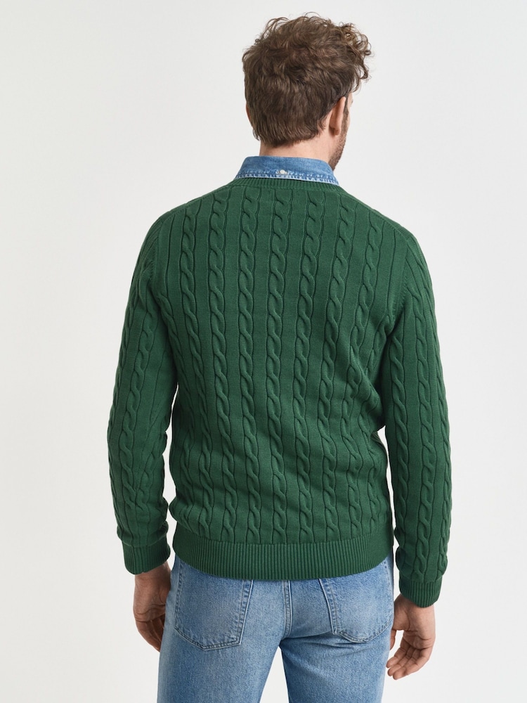 GANT Green Cable Crew Neck Jumper - Image 2 of 5 GANT Green Cable Crew Neck Jumper - Image 2 of 5