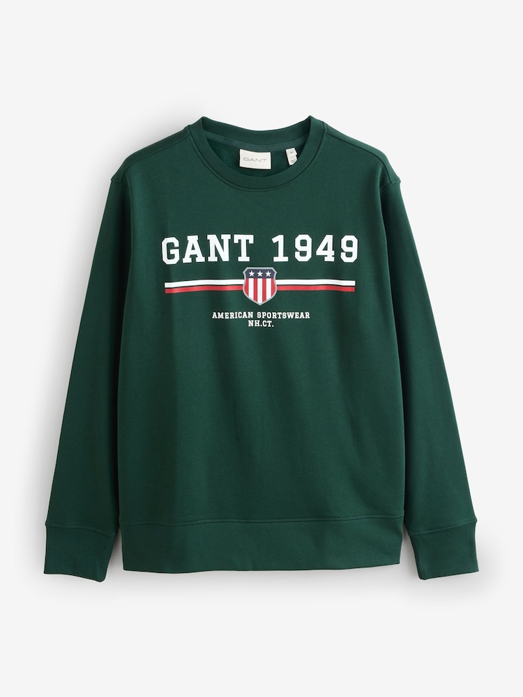 GANT Green Graphic Logo Crew Neck Sweatshirt - Image 1 of 1