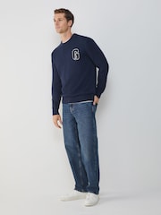 GANT Blue Graphic Print Logo Badge Crew Neck Knit Jumper - Image 3 of 5