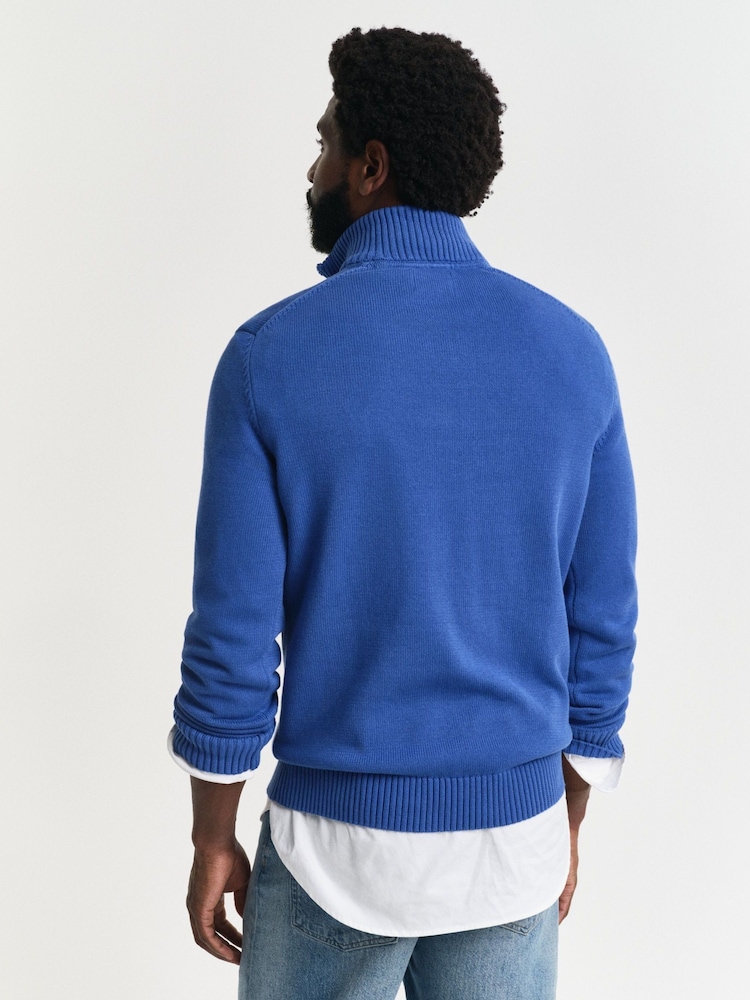 Azul - GANT Jumper casual de algodão com zíper em um quarto - Imagem 2 de 7