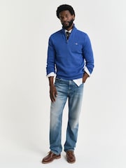 Azul - GANT Jumper casual de algodão com zíper em um quarto - Imagem 3 de 7