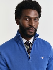 Azul - GANT Jumper casual de algodão com zíper em um quarto - Imagem 4 de 7