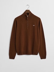 GANT Brown Superfine Lambswool Half Zip Knit Jumper - Image 1 of 2
