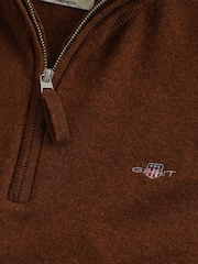 GANT Brown Superfine Lambswool Half Zip Knit Jumper - Image 2 of 2
