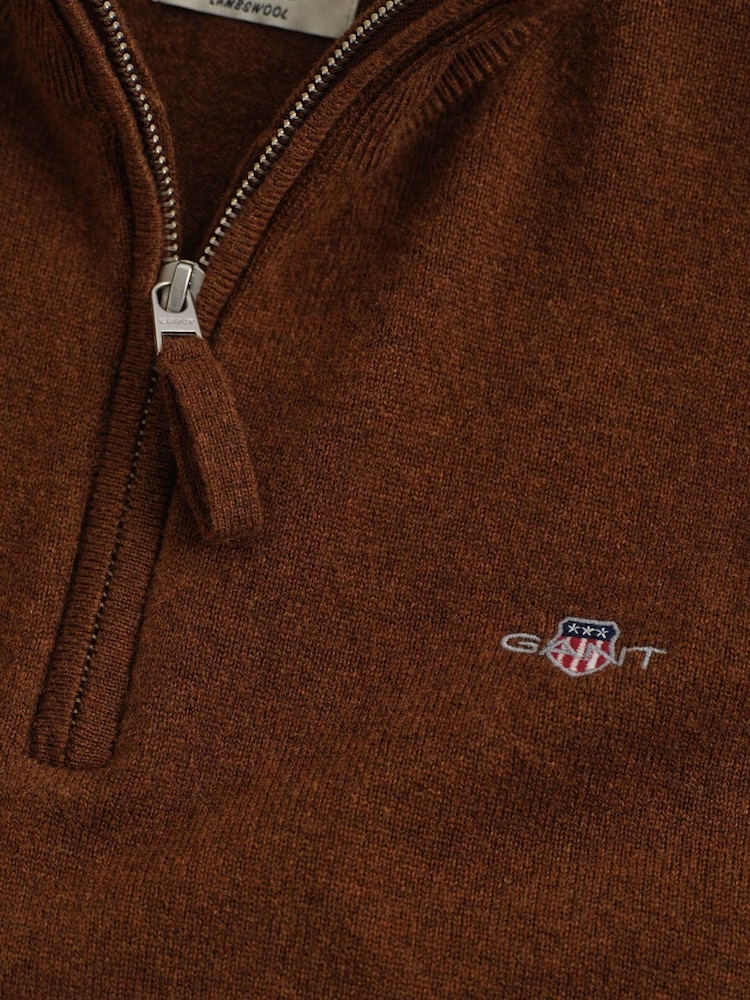 GANT Brown Superfine Lambswool Half Zip Knit Jumper - Image 2 of 2