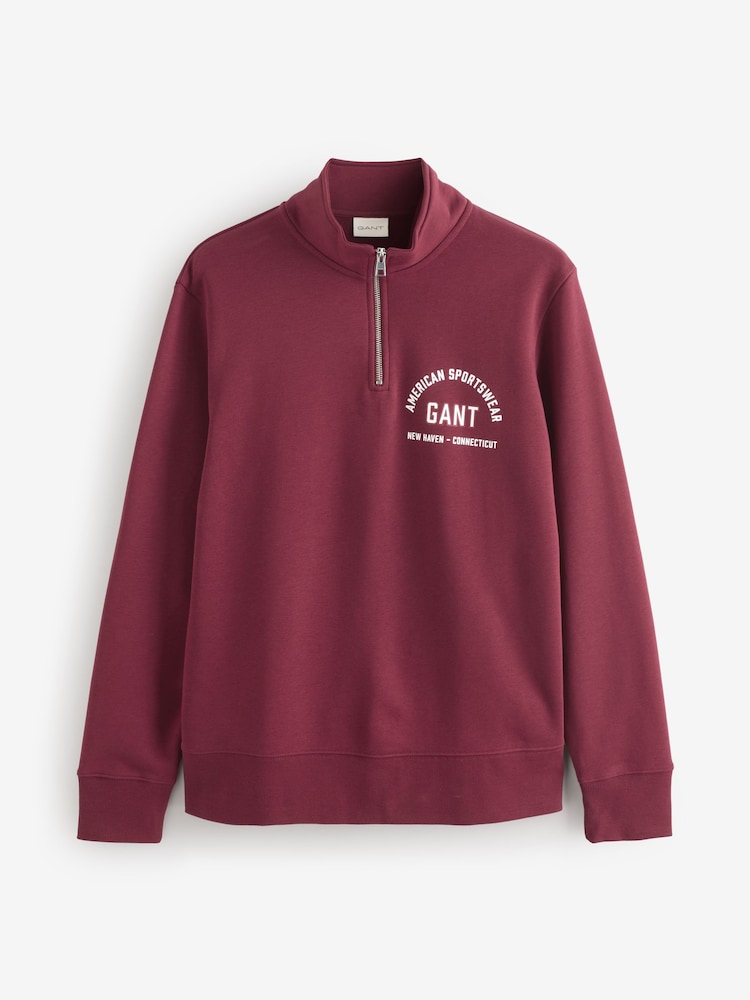 GANT Red Graphic Logo Half ZIp Sweatshirt - Image 4 of 4 GANT Red Graphic Logo Half ZIp Sweatshirt - Image 4 of 4