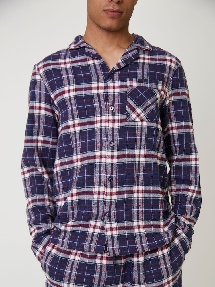 Loungeable Blue Long Sleeve Button Shirt And Trousers Flannel Pyjamas Set - Image 6 of 6