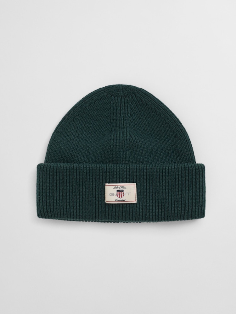 GANT Green Wool Blend Ribbed Beanie Hat - Image 1 of 2