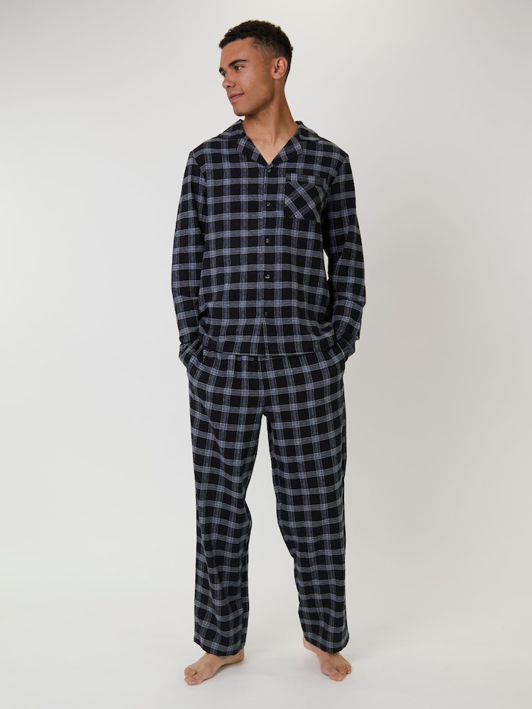Loungeable Black Long Sleeved Top And Traditonal Trousers Pyjamas Set - Image 1 of 6