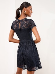 Navy Cap Sleeve Lace Mini Dress - Image 4 of 4