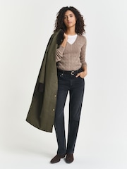 GANT Brown Stretch Cotton Cable Knit V-Neck Jumper - Image 3 of 5