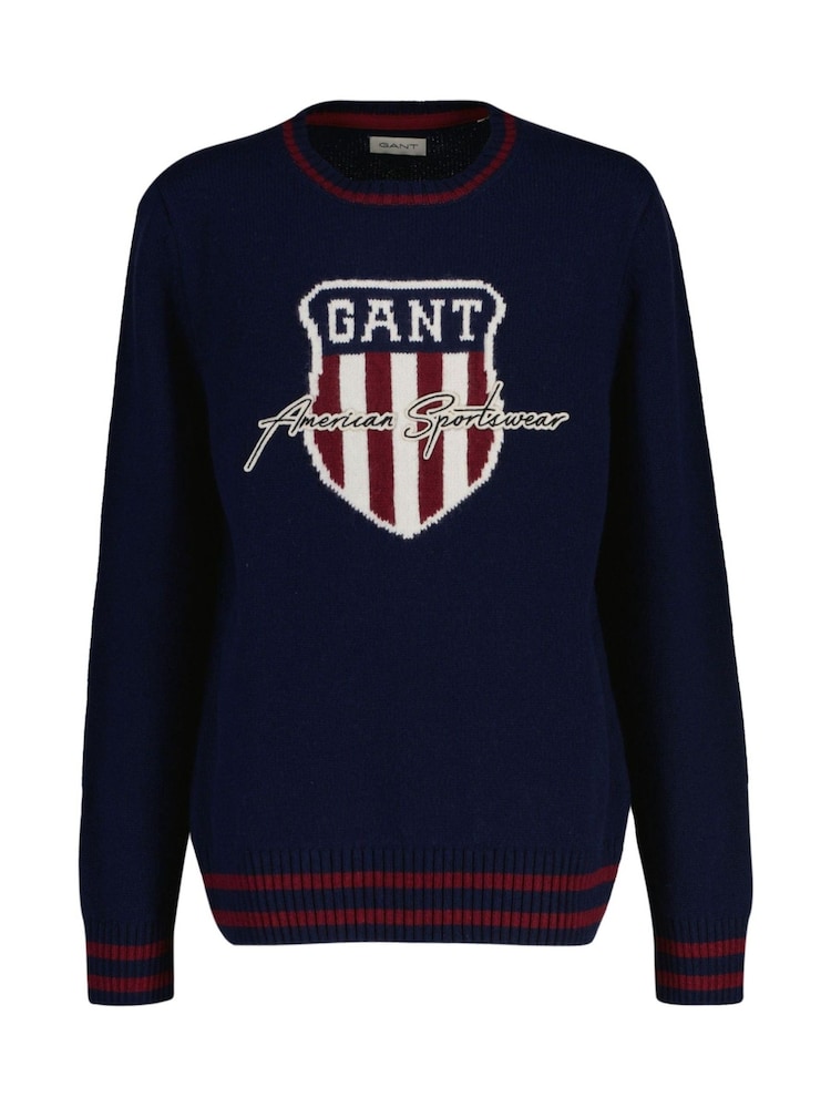 GANT Blue Kids Graphic Logo Knit Jumper - Image 1 of 2 GANT Blue Kids Graphic Logo Knit Jumper - Image 1 of 2