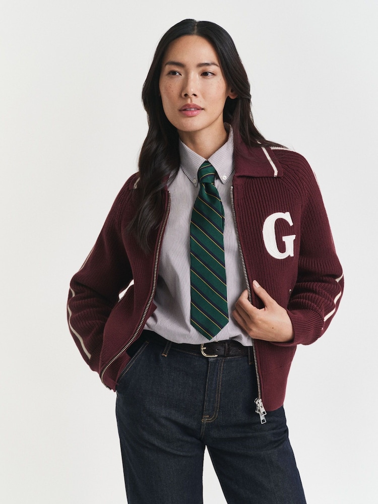 GANT Red Varsity Zip Through Cardiigan - Image 1 of 5