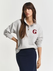 GANT Grey Preppy G Logo Button Up Sweatshirt - Image 1 of 4