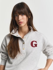 GANT Grey Preppy G Logo Button Up Sweatshirt - Image 4 of 4