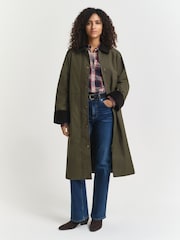 GANT Green Waxed Cotton Relaxed Long Car Coat - Image 1 of 9